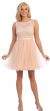 Boat Neck Lace Bust Short Tulle Bridesmaid Party Dress in Peach